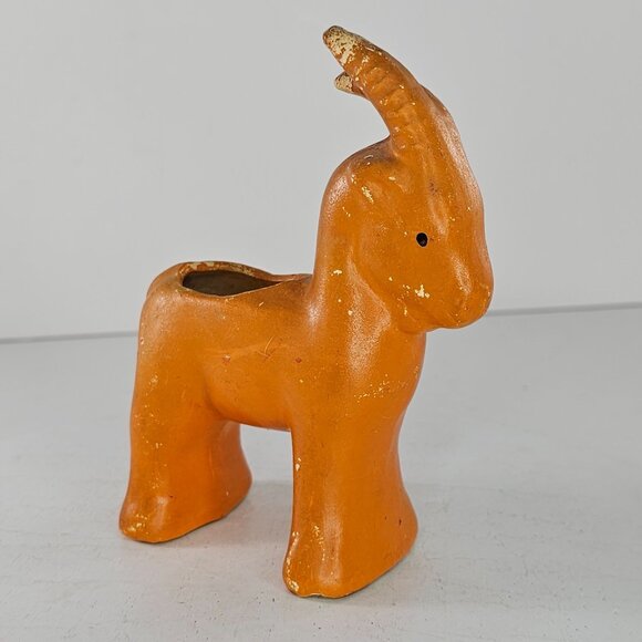 Shawnee Pottery Goat Ram Planter Orange USA - Picture 2 of 10